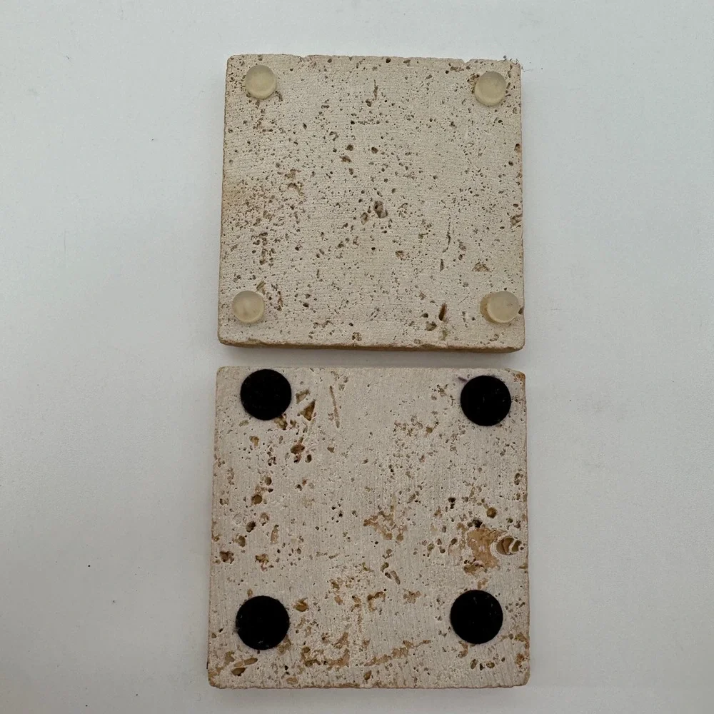 Set of 2 Fleur De‎ Lis Travertine Stone Drink Coasters Rustic New Orleans Decor